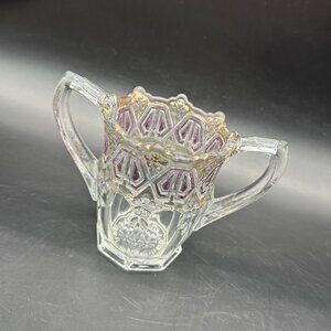 Antique Spooner US Glass Paneled 44 Athenia EAPG Cranberry Stain Gold Gilt Glows